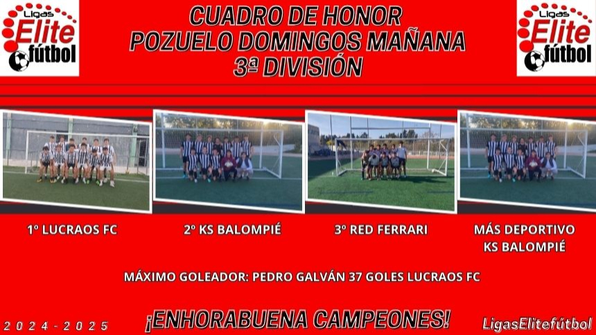CUADRO DE HONOR. POZUELO DOMINGOS MAÑANA 3ª DIVISIÓN